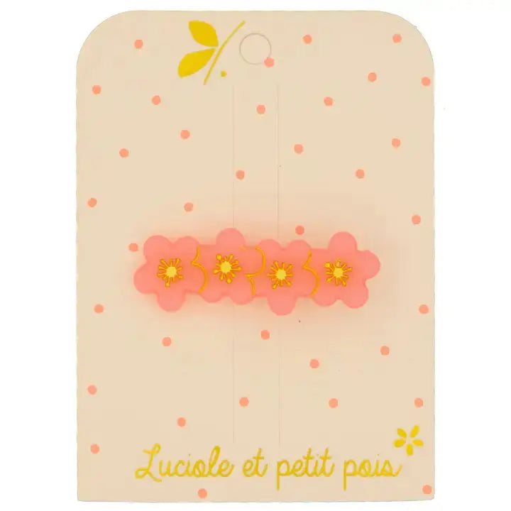 Luciole et Petit Pois Haarklammer – Pinkes Blumenmuster Mokkini Kindermode Haarklammer