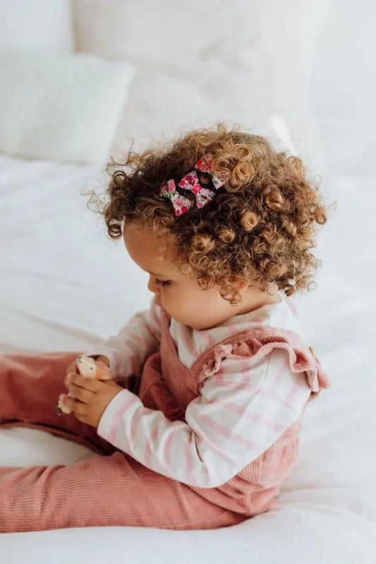 Luciole et Petit Pois Mini Haarspangenset – Liberty Pink Stoff Mokkini Kindermode Haarspange